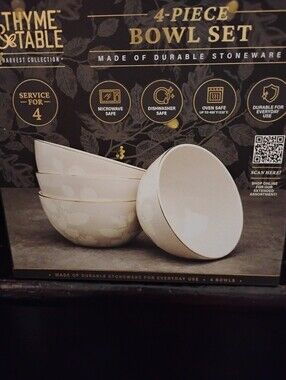 Thyme And Table Four Piece Stoneware Bowl Set White